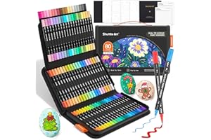 Shuttle Art Set di 80 pennarelli acrilici a doppia punta, punta fine e pennello, per pittura su roccia, ceramica, legno, tessuto, vetro, per bambini e adulti, per Natale e Pasqua