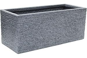 Rammento Large 60cm Faux Slate Rectangular Rippled Planter | Grey Indoor & Outdoor Plastic Plant Trough for Flowers, Herbs, Vegetables & Small Bushes | Lightweight, UV Resistant Window/Patio Plant Pot