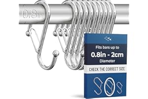 Blau Marité 10 Pack S Hooks for Hanging for Bars up to 0.8 Inch (2 cm) Diameter - Anti-Drop Hooks with Safety Lock – Heavy-Duty for Kitchen, Bathroom & Closet – Silver (Medium)