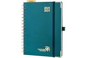 POPRUN Agenda Scolaire 2023 2024 Semainier 21x16,5cm, Planner Vertical 17 Mois D'août 2023 à déc 2024 avec Couverture Rigide Spirale, Poche intérieur, Papier Certifié FSC®80 g/m²- Vert Pacifique