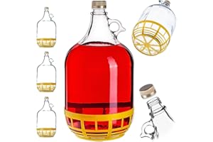 KADAX Lot de 3 ballons à vin de 5 l, tonneau de vin en verre, ballon de fermentation, tonneau en verre, bouteille à étrier avec panier, récipient de fermentation pour vin, ballon à fermentation en