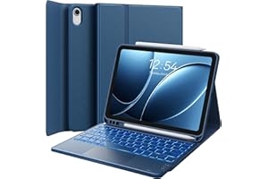 ‎CHESONA CHESONA Hülle mit Tastatur für iPad 10 Generation/11 Generation A16 2025, 7 Farben Beleuchtung, Multi Touch Trackpad, 2 Bluetooth Kanäle für Neu iPad 10. Gen 2022/2025 11", Marinblau