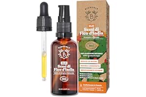 Bionoble Olio di Semi di Fico d’India Bio 50ml - Olio di Fico d’India 100% Puro, Naturale, Pressato a Freddo - Viso, Corpo, Capelli - Vegan e Cruelty Free - Bottiglia di Vetro + Pipetta + Pompa
