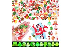 SelfTek 100 Pcs Mini Christmas Resin Ornaments Blind Bags - Christmas Assorted Craft Resin Miniature Mystery Bags Glow in The Dark Random Mini Charms for DIY Crafts Decorations