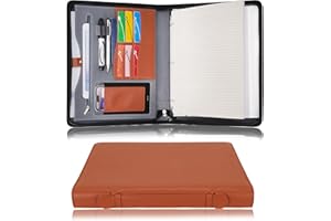 Wonderpool Porte-documents à fermeture éclair classeur à 3 anneaux A4 Padfolio étui à documents presse-papiers amovible, organisateur de bureau et d'école pour hommes et femmes (Marron)