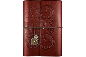 ASTEN Diario di Viaggio in Pelle, Ricaricabile, con Rilegatura a Spirale Vintage, Quaderno Taccuino con Carta a Righe, Regalo per Ragazzi A5, 25 x 16.5 cm, colore rosso marrone