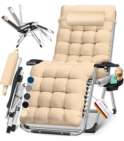 KESSER® Lettino XXL - Pieghevole, Resistente Alle Intemperie, Portata 200 Kg, Rivestimento Ergonomico, Schienale Regolabile, Portabicchieri E Cuscino Per Le Braccia, Con Tenda - Grigio