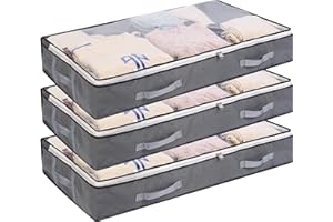 Yopih 3 Sacchi Portaoggetti sotto ilLetto Sacco Porta Abiti Pieghevole da 75 Litri Contenitori Portaoggetti di Grande capacità con Finestra Trasparente Manici Rinforzati Organizer con Cerniera