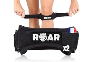 Roar® Pack 2x Genouillère Rotulienne, Strap Genou, Tendinite Genou, Genouillere Epitact, Genouillere Syndrome Rotulien, Genouillere Maintien Genoux, Genouillère Pour Sport (noir)