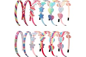 HILEYU Confezione da 12 cerchietti per ragazze Set di cerchietti arcobaleno Fascia per capelli con cuore glitterato Cerchietti per bambina con stella arcobaleno Fascia capelli con fiocco glitterato Fascia