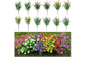XNSHUN 12 Bündel Künstliche Blumen Balkon Kunstblumen, Wetterfest Kunstpflanzen Außenbereich Büsche Plastik Blumenstrauß, Sträucher Pflanzen Zum Aufhängen Für Innen Außenbereich Garten Balkonkasten, 6 Farben