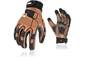Vgo... Gants de travail en cuir de sécurité, gants d'impact, gants anti-vibration, résistants à l'eau, gants de mécanicien, gants robustes (CA7722IP,Marron,10/XL,1Paire)