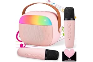 IGUGI Maszyna Do Karaoke Dla Dzieci Z 2 Mikrofonami,Bezprzewodowy Głośnik Bluetooth,Z Efektami Zmiany Głosu I Diodami Led Prezent Dla Dziewczynek,Dla Dziewczynek W Wieku 3-12 Lat Prezent Urodzinowy