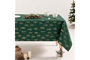 GAMUSI Mantel Navidad Floral Jacquard Hilo Dorado Mesa Comedor Rectangular Decoración Navideña 140x350 cm Color Verde