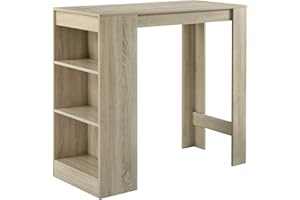[en.casa] Tavolo Alto da Bar con 3 Scomparti Aperti Bancone da Lounge Caffè Bistrot con Ripiani Laterali Penisola Cucina Stretta 110x50x103 cm - Effetto Rovere