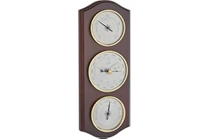 TFA Dostmann Analoge Wetterstation, 20.1000.03, mit Barometer, Thermometer, Hygrometer, zur lokalen Wettervorhersage, aus Massivholz, nussbaumfarben, braun