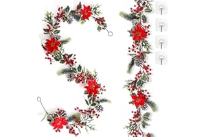 SOMYTING 2 guirnaldas de Bayas Artificiales con Hojas Verdes, Guirnalda de Navidad con Bayas Rojas, Guirnalda de Abeto, Guirnalda de Bayas Rojas para Bodas, chimeneas, escaleras, decoración de Mesa