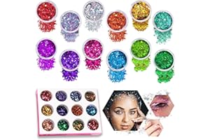 Sugeru®Brillantes Purpurina Cara -12 Colores Set,Glitter Maquillaje Festival,Gel Larga Duración,Festiva,Pelo, Arte, Corporal,Uñas, Glitter Maquillaje para Cumpleaños,Navidad,Halloween (12-2.5g/pcs)