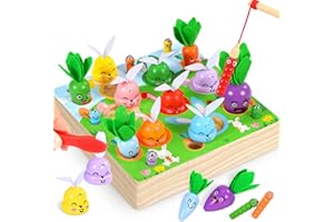 Ophy Magnetisches Angelspiel | 7 Lächelnde Kaninchen 5 Verrückte Karotten Montessori Spielzeug ab 2 Jahre Kinderspielzeug 3 in 1 Baby Holz Magnetspiel Motorikspielzeug Lernspielzeug Geschenk für ab 2+