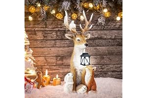 ‎TETSMG TETSMG Gartenfigur Gartendeko Figuren Elch Gartenfiguren aus Kunstharz Weihnachten Hirsch und Freunde Gartenwichtel| Gartenfiguren für Außen mit Laterne (Figuren Elch A)