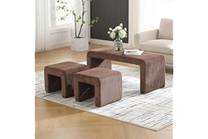 chairus Banco Dormitorio Tapizado de Pana Bancos de Cama Moderno con 2 Taburetes de Salón Pequeños, Bancos de Entrada Montables para Hogar/Sala de Estar, Marrón