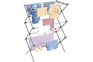 HOMIDEC Clothes Airer,3-Tier Foldable Clothes Drying Rack,Clothes Horse with 11 Thickened Poles Bearing Weight 20kg,Space Saving Clothes Dryer for Indoor Outdoor.Grey（73 * 37 * 115cm）