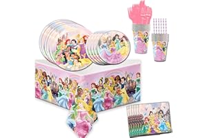 YOGARTH 81 Stück Prinzessin Geburtstag Party Set für 10 Gäste, Prinzessinnen Kindergeburtstag Thema Cartoon Party Set, Partygeschirr für Kinder Personen Party Geburtstagsdeko