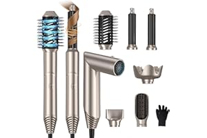 UMIGA 6 in 1 Air Hair Styler Blow Dryer Brush Set, with Ionic Rotatable Hair Dryer [60,000RPM] Air Curlers Volumizer Straightening Brush Hairdryer Diffuser Nozzle, Airstyler Hairstyler for Women, White-Gold