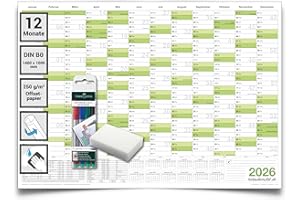 ‎KALENDEROUTLET XXL Wandkalender 2026 abwischbar – DIN B0 (140 x 100 cm) Jahresplaner – inkl. 4 Marker & Schwamm – feucht korrigierbar – großer Kalender Deutsch – von Kalenderoutlet