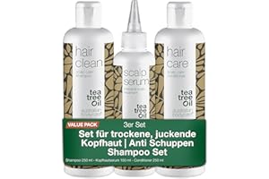 ‎TEA TREE OIL AUSTRALIAN BODYCARE Australian Bodycare 3er Kopfhautpflege Set | Für Trockene, Juckende Kopfhaut | Auch zur pflege bei Schuppenflechte, Ekzemen & Psoriasis | Shampoo 250ml, Haarspülung 250ml & Scalp Serum treatment 150ml