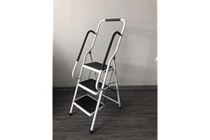 AUTOFU Escabeau 3 marches Pliant, Marchepied Echelle Pliable en Acier Pieds et Marches Antidérapants Robuste 150 kg de Charge Max