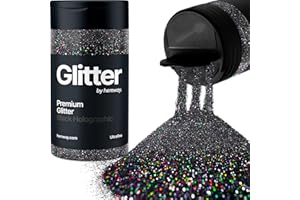Holographic Black Glitter Shaker, 130g Ultrafine Glitter, Crafts 1/128" Metallic Flake Black Sequins, Resin & Epoxy Crafts, Decorating, Halloween, Christmas Nail, Face, Hemway