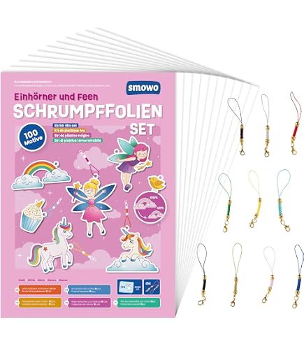 Produktbild von Schrumpffolien-Set 208-teilig – Mit Blanko-Folien, Mustern, Stiften, Schlüsselanhänger-Zubehör, Für DIY & Kunst