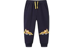 TCWWBB Boys Trousers Digger Dinosaur Reindeer Santa Claus Cotton Sweatpants Jogging Drawstring Tracksuit Pants Kids Girls Christmas Xmas Sport Jogger Bottoms Age 1-7 Years