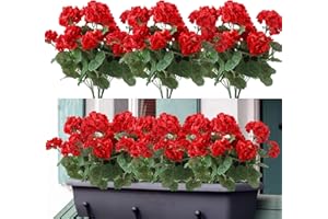 ‎WELDOMCOR Weldomcor Künstliche Blumen, 3 Bündel im Freien und Innen Gefälschte Blumen, Geranie Blumen Dekoration Faux UV-beständige Geranienbusch für hängende Garten Veranda Fenster Box Dekor, Rot