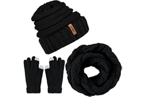 Aneco Winter Warme gestrickte Schal, Mütze und Handschuhe Set, Herren und Damen weiches Stretch-Hut-Schal- und Handschuh-Set.