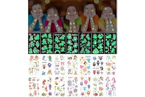 ACWOO Tatuaże świetlne: 30 arkuszy, tatuaże dla dzieci świecące w ciemności, z jednorożcem, owadami, syrenką i zwierzętami