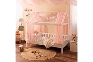 Alcube® Lit Cabane 80x160 avec barrière de sécurité et sommier à Lattes - en Bois, Lit Enfant 80x160 cm pour garçons et Filles - Lit pour Enfants en pin Massif - Blanc