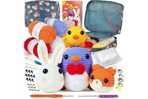 Coopay Kit Crochet Débutant Complet, Instroduction en Ligne pour 4 Mignons Animaux(Pingouin/Lapin/Poussin/Renard) - Crochet Set avec Accessoire Crochets Tricot, Kit Crocheter Amigurumi pour Famille