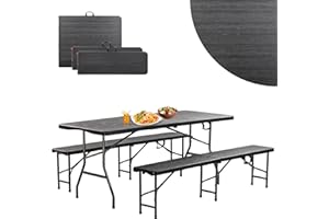 DIVID® Bierzeltgarnitur 3-teilges Set|Tisch + 2 Bänke|Für drinnen und draußen|klappbar mit Tragegriffe|HxBxT: 73x180x75cm|Gartentisch (DIV-200/WOOD Set)