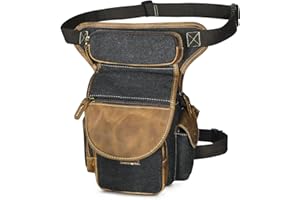 Handadsume Tela Resistente All'acqua + Vera Pelle Moto Equitazione Travel Coscia Borsa per Gambe Marsupio in Vita Per Gli Uomini Donne FB211-8 (X-3109-Nero)