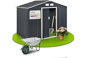 Juskys Abri à Outils en Métal 9m³ avec Toit Incliné, Porte Coulissante et Fondation - 277×191×192cm - Abri de Jardin (Gris)(XL)