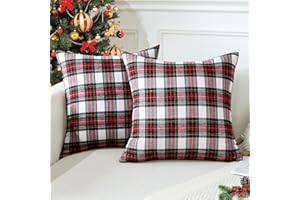 JOTOM Funda de Cojín Cuadros Navidad 40x40 cm Lino Tartán Fundas de Almohada Decorativas para Casa Sofá Coche Juego de 2