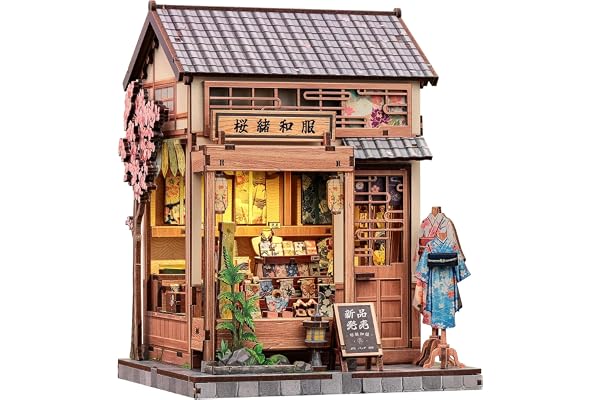 CUTEBEE Book Nook Kit - Maison de Poupée DIY à Construire pour Adultes, Puzzle 3D en Bois avec LED, Scène Japanese Sakura Kimono, Décoration pour Bibliothèque,Cadeaux Faits Main