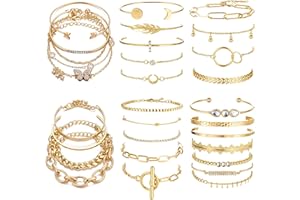 Dochais 30 Pièces Bracelet Femme Layered Or, Bracelet Boheme Chic, Bracelet Chaîne Empilable, Lot de Bracelet Réglable Or pour Femme Fille Cadeau Bijoux