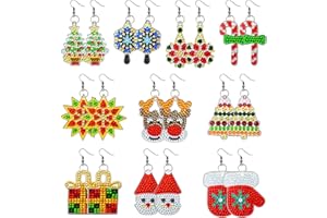 JODSEN 10 Pairs Christmas Diamond Paintings Earrings, 5D DIY Double-sided Mosaic Earring Kits Snowman Moose Father Christmas, Diamond Paintings Drop Earrings Jewelry Making for Women Girls Handmade Gifts