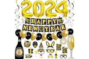LECONCES Silvester Deko 2024 XXL Neujahr Deko Set, 2024 Folienballons Happy New Year Girlande Silvester Foto Requisiten, Silvester Luftballons, 2024 Silvester Partydeko Accessoire