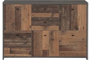 ‎FORTE FORTE Best Chest Kommode mit 5 Türen und 2 Schubladen, Holzwerkstoff, Old-Wood Vintage kombiniert mit Betonoptik, 114,1 cm x 77,5 cm x 29,6 cm