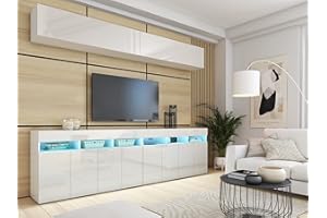 ‎BROMARKT BROMARKT Premium Wohnwand - Modernes Wohnzimmer Set mit 4 Teilen, Hochglanz Weiß