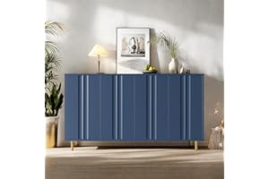 Wyibwy Moderno Credenza Cucina con 4 ante 2 ripiani,buffet semplice con design unico della porta, mobile per sala da pranzo con robusti piedini in metallo,Credenza Soggiorno,140x40x85.9cm,Blu
